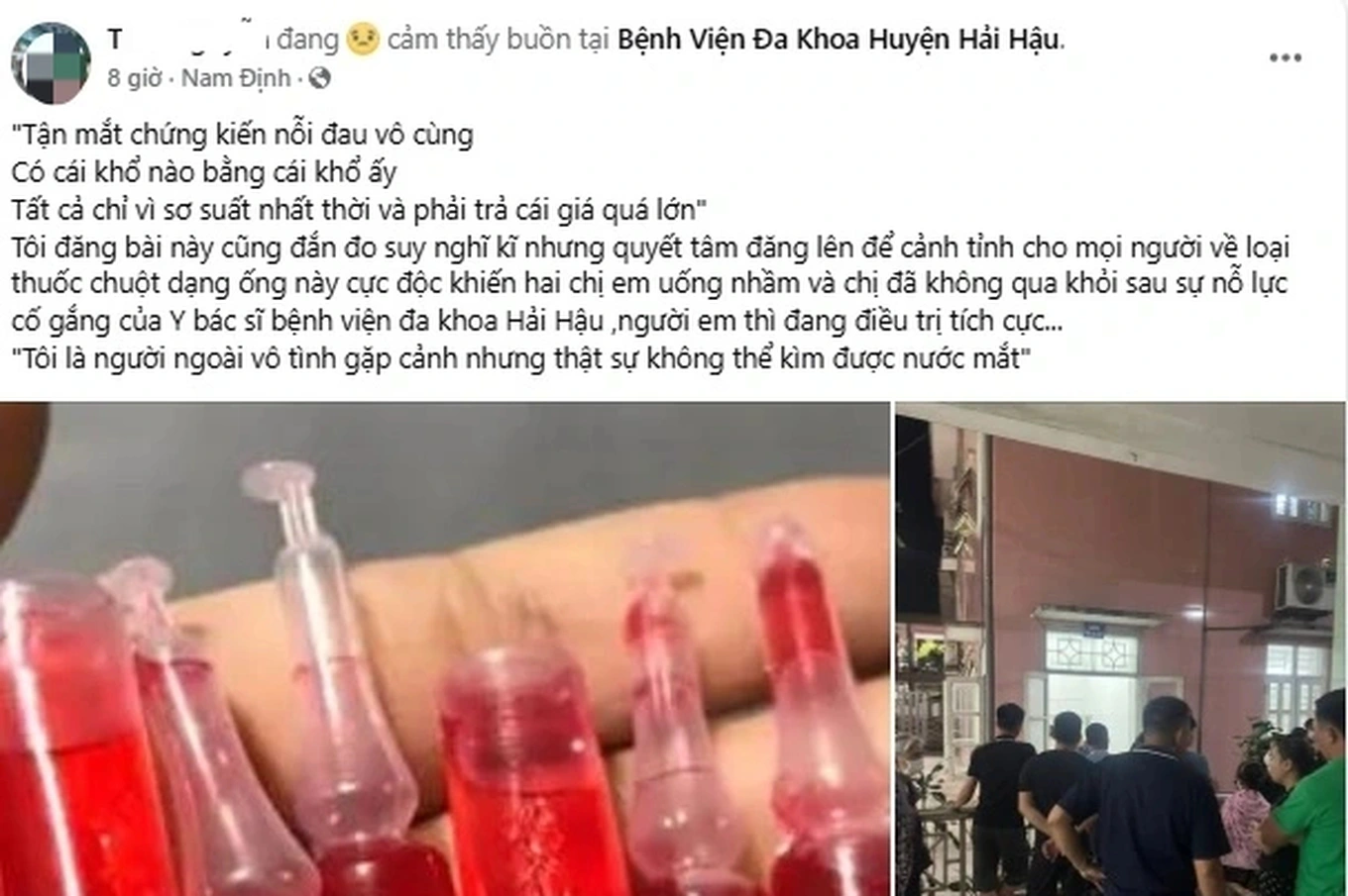 Nam Định Chị tử vong, em nguy kịch do uống nhầm thuốc diệt chuột