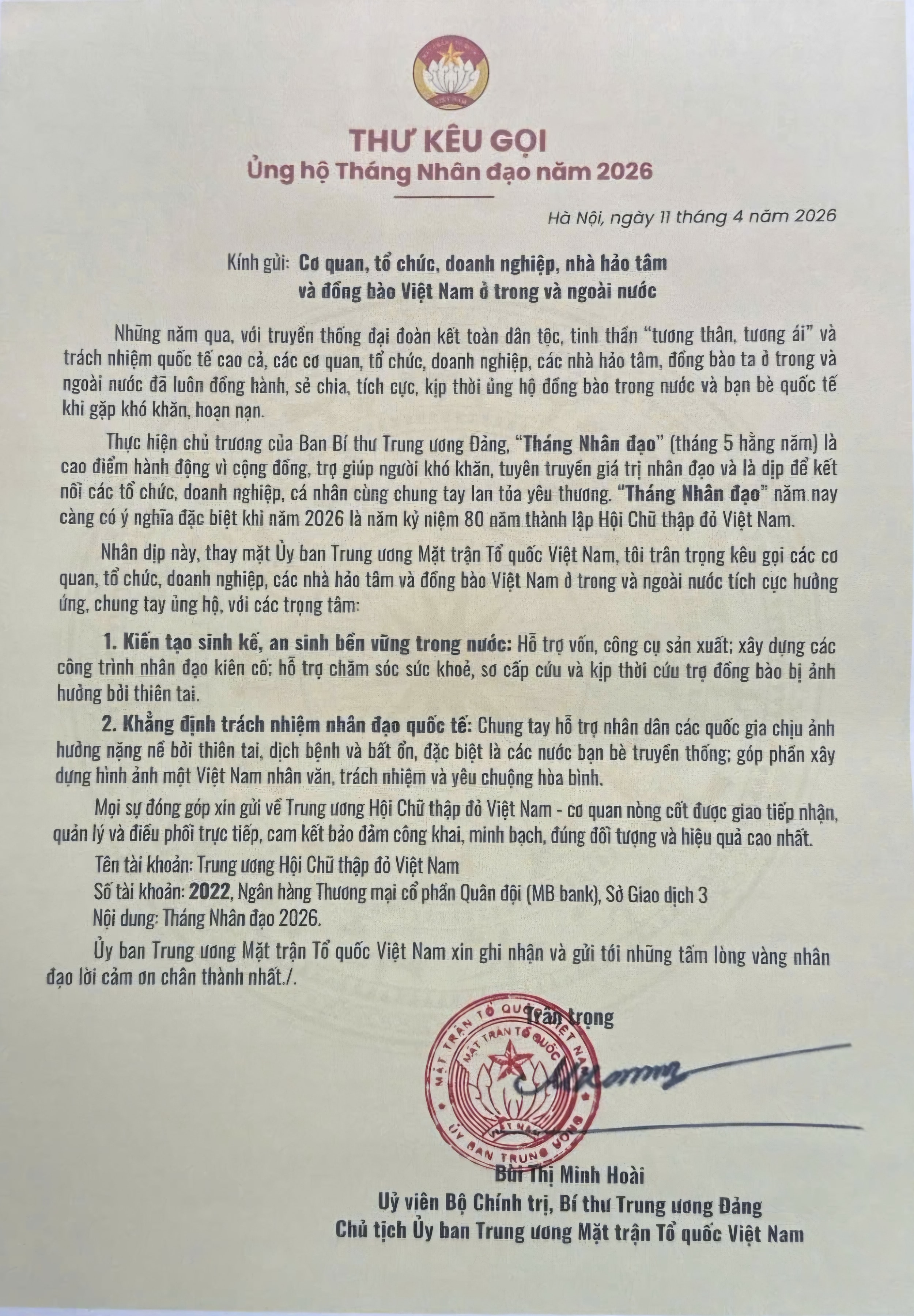 Chung tay ủng hộ Tháng Nhân đạo 2026