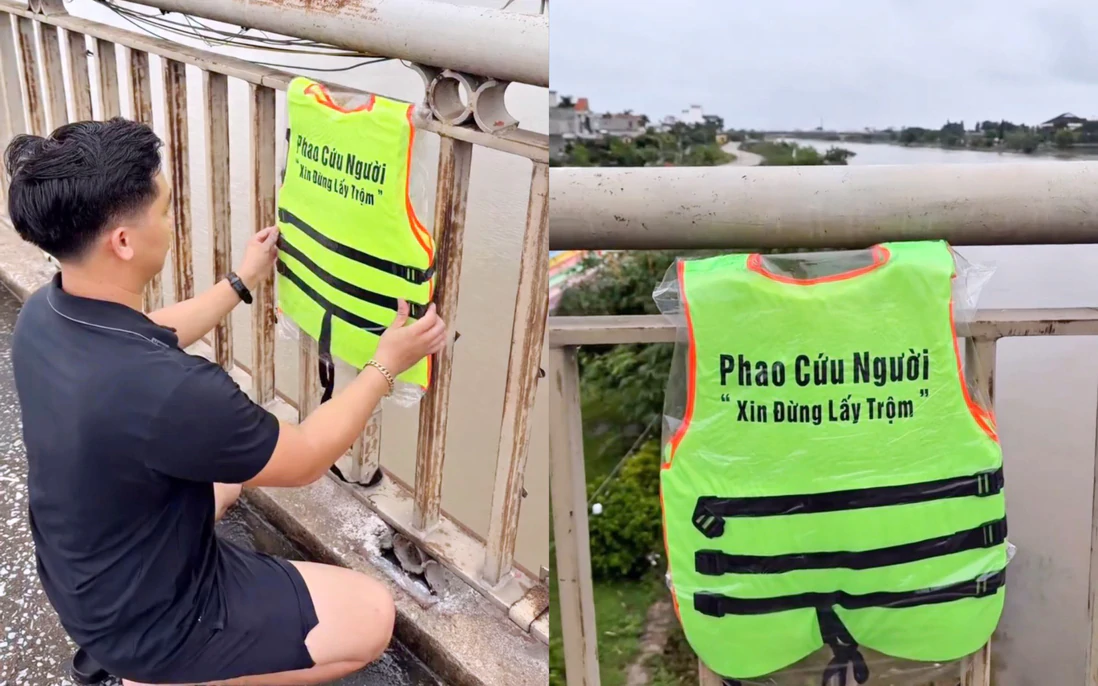 Nam thanh niên treo 200 phao cứu người trên thành cầu sau vụ Trung tá hy sinh