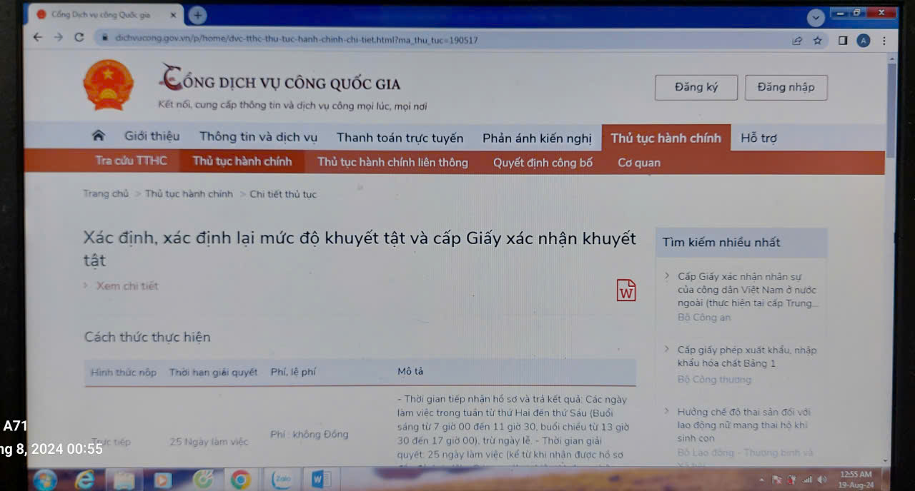 Thực hiện xác định mức độ khuyết tật và xác định lại khuyết tật có thể thực hiện trên Dịch vụ công Quốc gia.