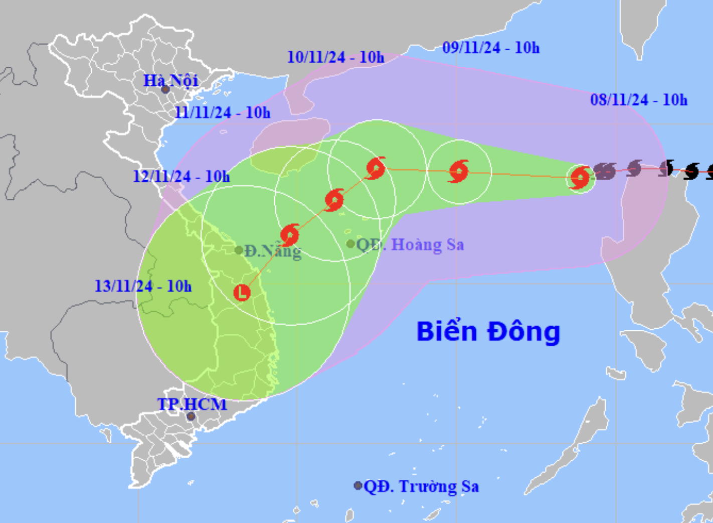 Vị trí và dự báo đường đi của bão số 7. Nguồn: Trung tâm Dự báo khí tượng thủy văn Quốc gia